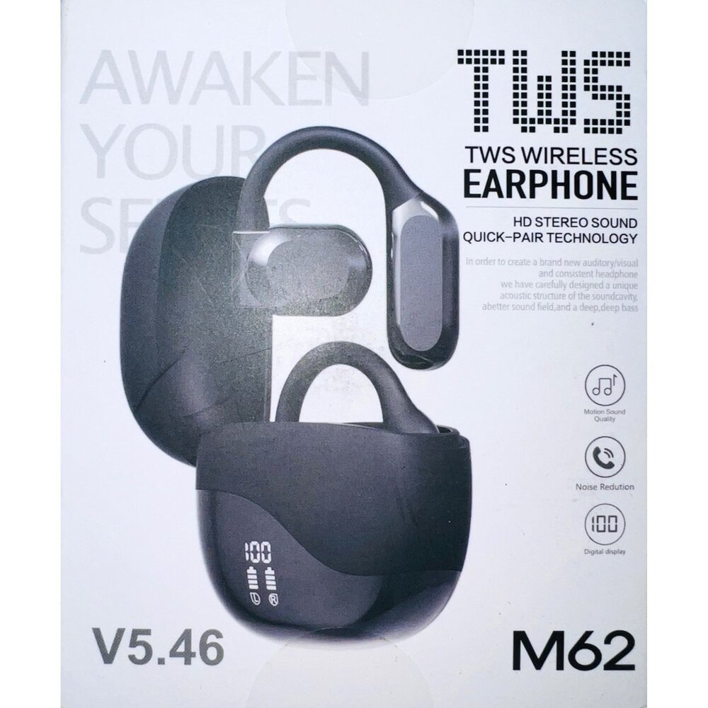 Set of 2) TWS Wireless Earphone HD Stereo Sound Quick-Pair Technology V5.46 M62